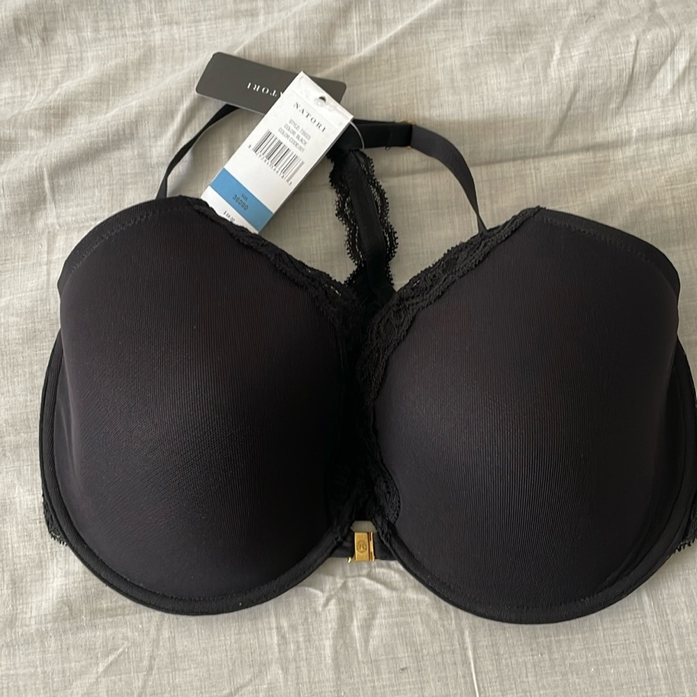 Natori Feathers T-back/ Racer back bra, black, size 36DDD Never worn w/ tags